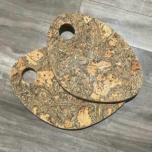 Set Of 2 Natural Eco Friendly Cork Trivets Hot Pads Wood Grain Look Serving Tray